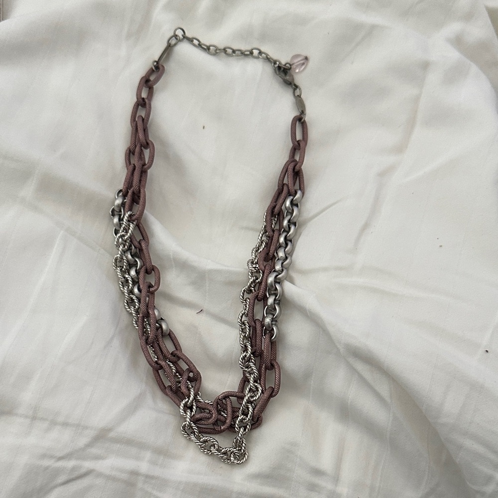 Sabika Silver and Pink Chain Necklace